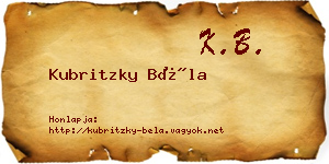 Kubritzky Béla névjegykártya